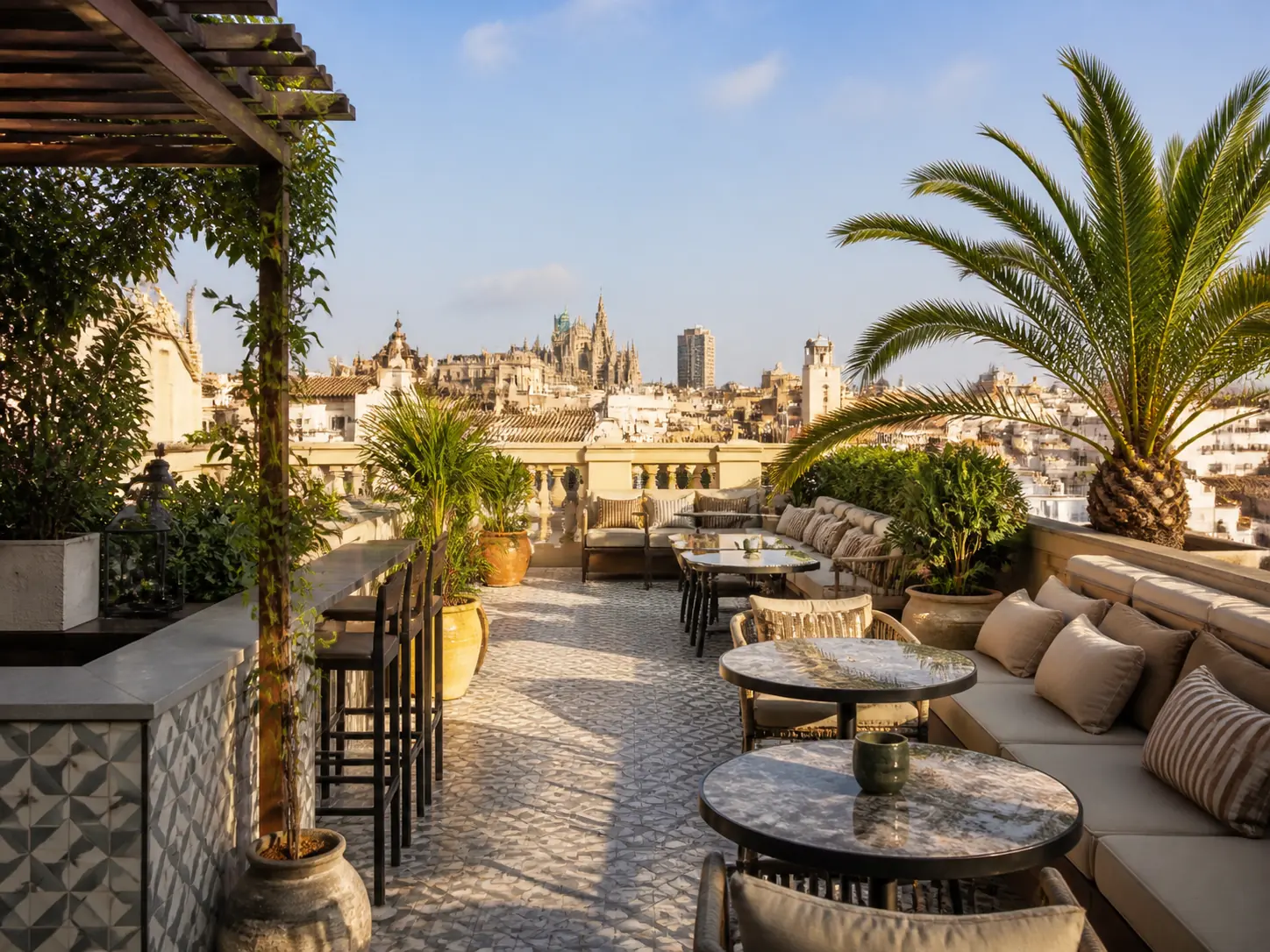 Terrasse d’hôtel contemporaine à Barcelona, visuel d’ambiance