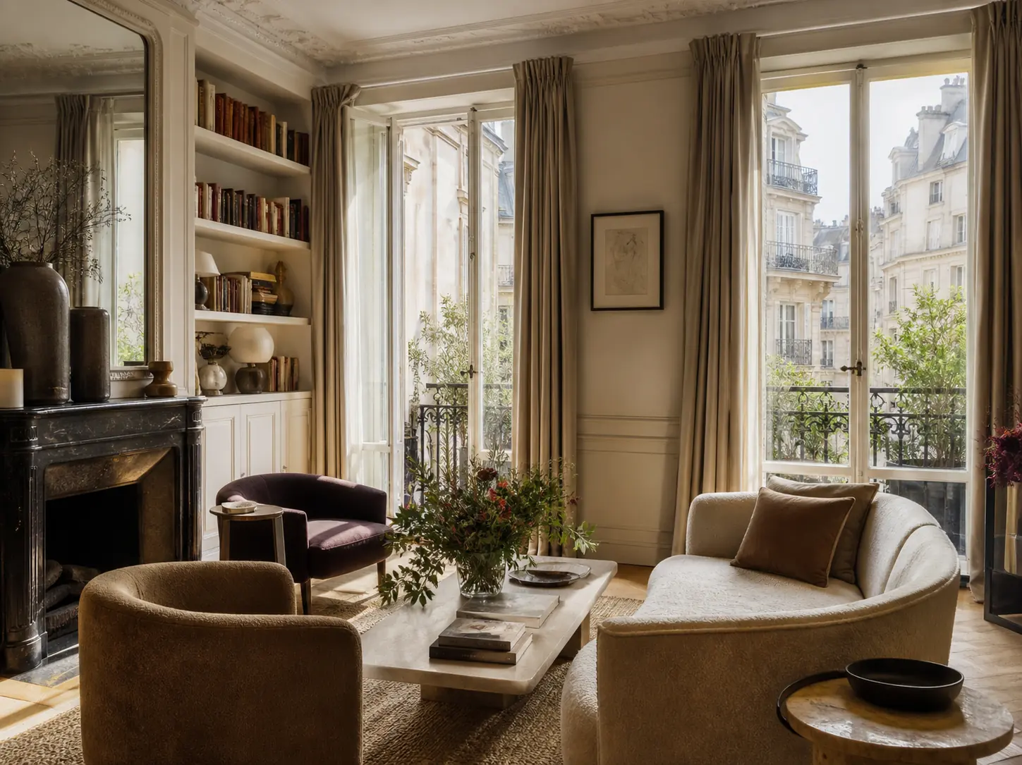 Salon lumineux d’un boutique-hôtel parisien, visuel d’ambiance