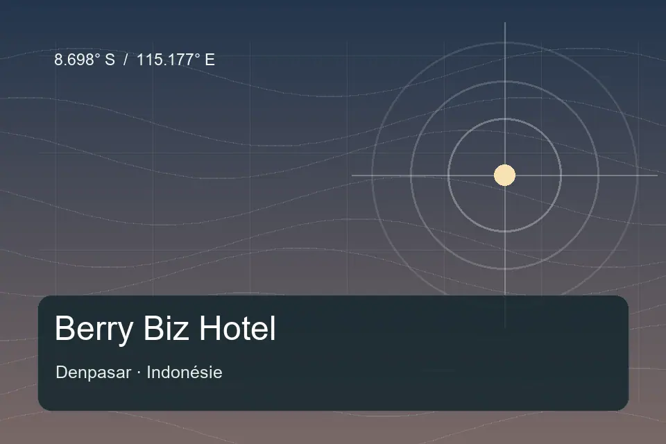Illustrated geographic marker for Berry Biz Hotel in Denpasar