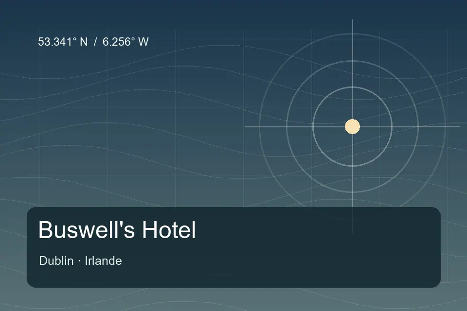 Illustrated geographic marker for Buswell's Hotel in Dublin