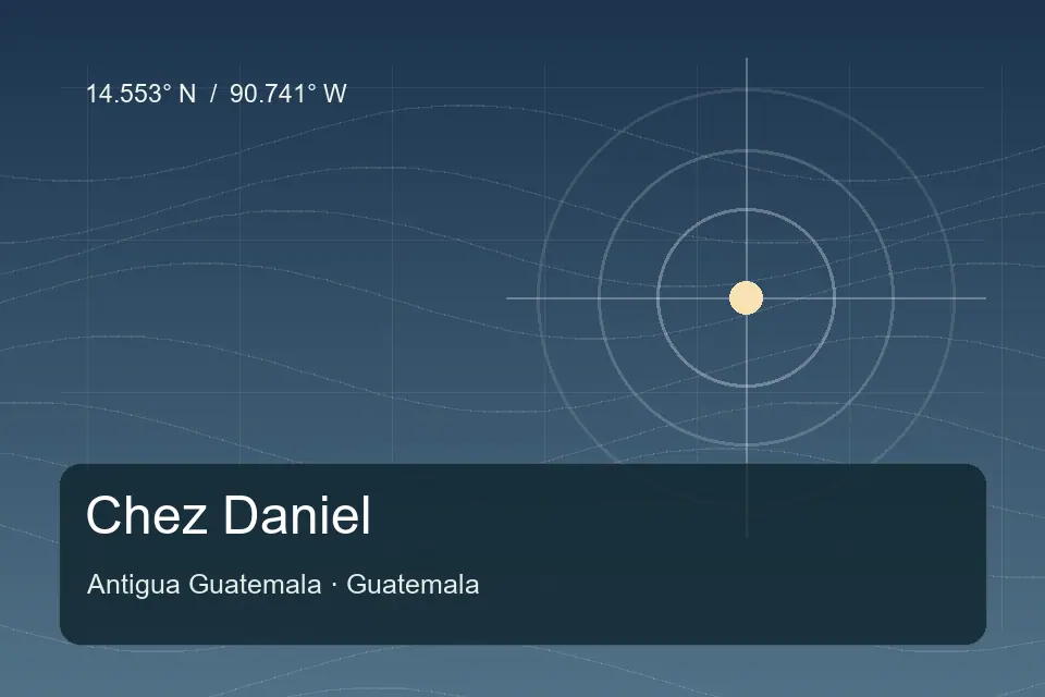 Illustrated geographic marker for Chez Daniel in Antigua Guatemala