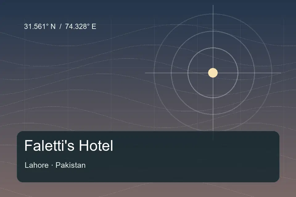 Illustrated geographic marker for Faletti's Hotel in Lahore