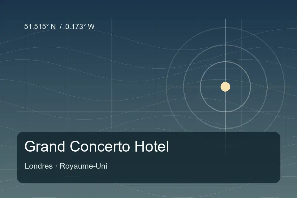 Illustrated geographic marker for Grand Concerto Hotel in London