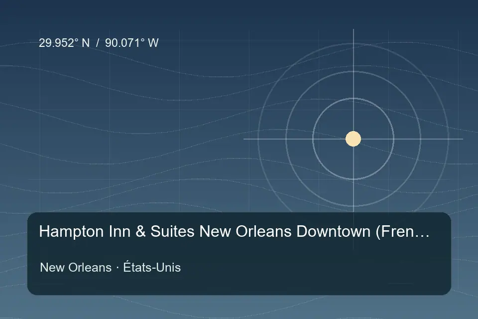 Illustrated geographic marker for Hampton Inn & Suites New Orleans Downtown (French Quarter Area) in New Orleans