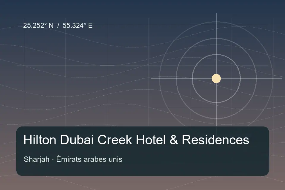 Illustrated geographic marker for Hilton Dubai Creek Hotel & Residences in Sharjah