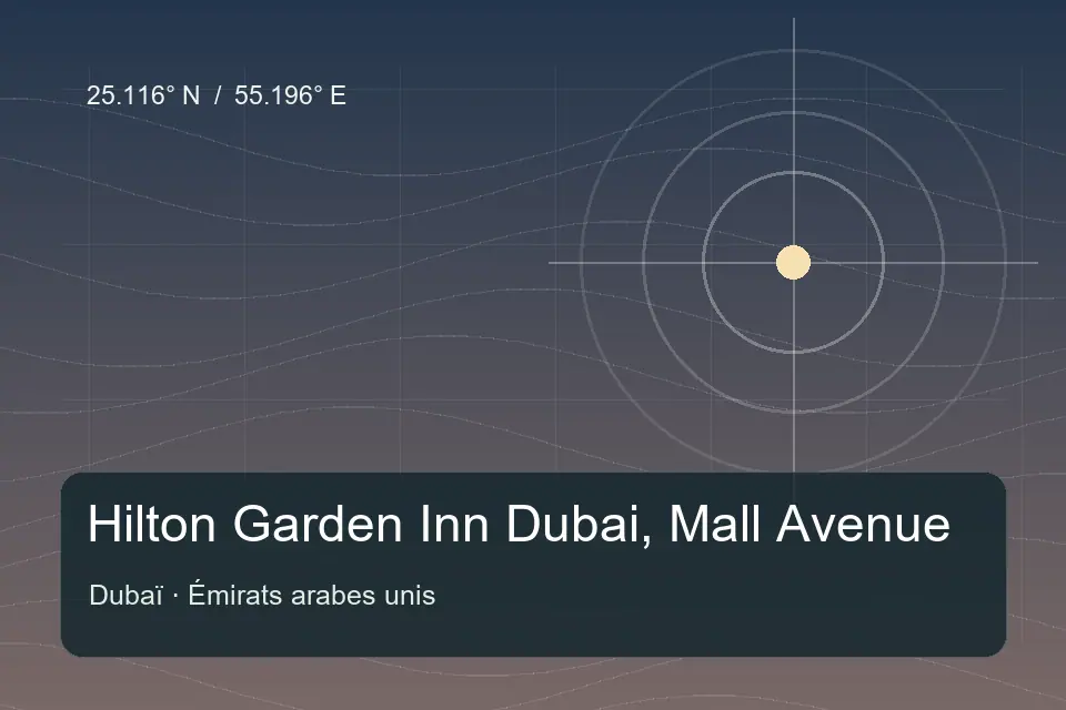 Illustrated geographic marker for Hilton Garden Inn Dubai, Mall Avenue in Dubai