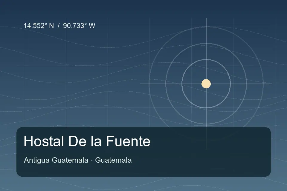 Illustrated geographic marker for Hostal De la Fuente in Antigua Guatemala
