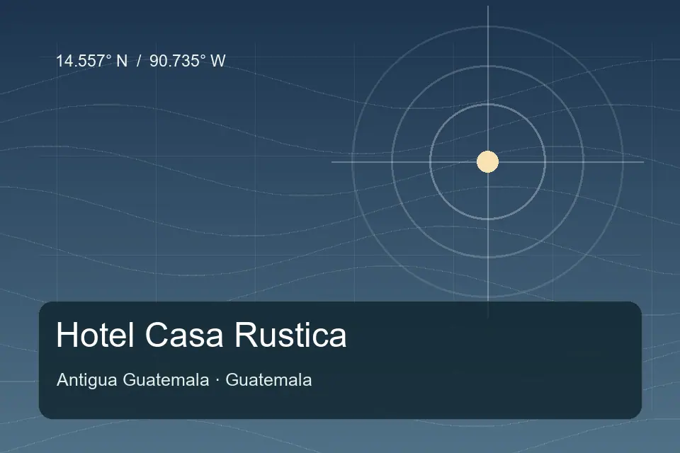 Illustrated geographic marker for Hotel Casa Rustica in Antigua Guatemala
