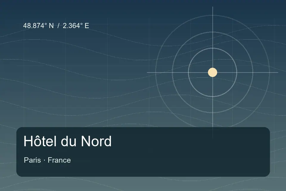 Illustrated geographic marker for Hôtel du Nord in Paris