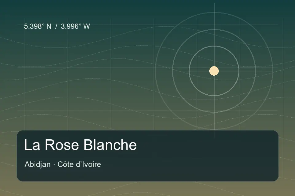 Illustrated geographic marker for La Rose Blanche in Abidjan