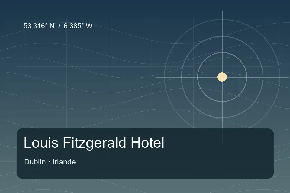 Illustrated geographic marker for Louis Fitzgerald Hotel in Dublin