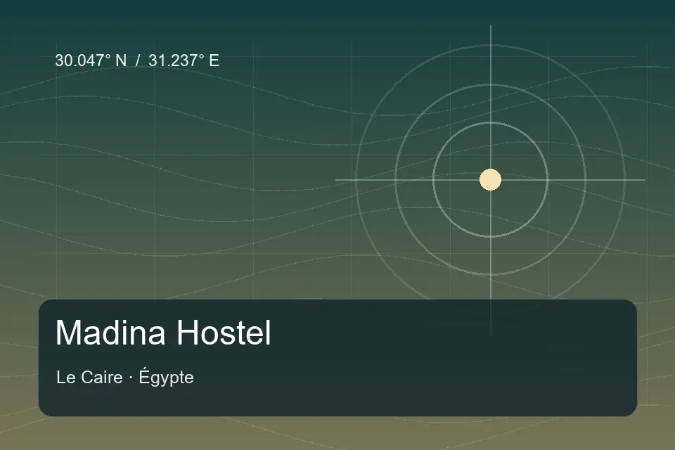 Referência geográfica ilustrada de Madina Hostel em Le Caire