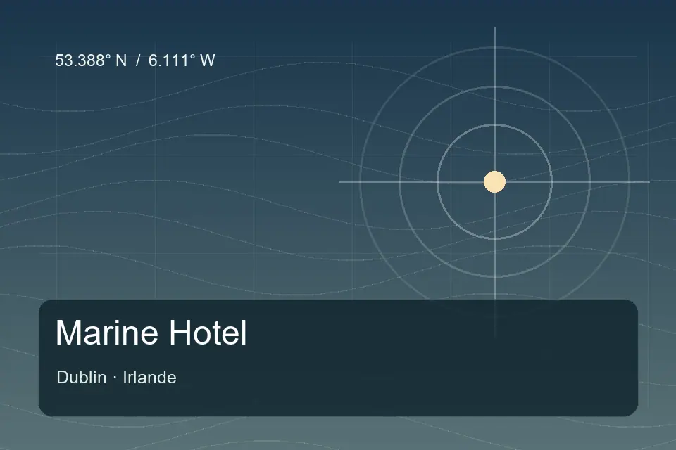 Illustrated geographic marker for Marine Hotel in Dublin
