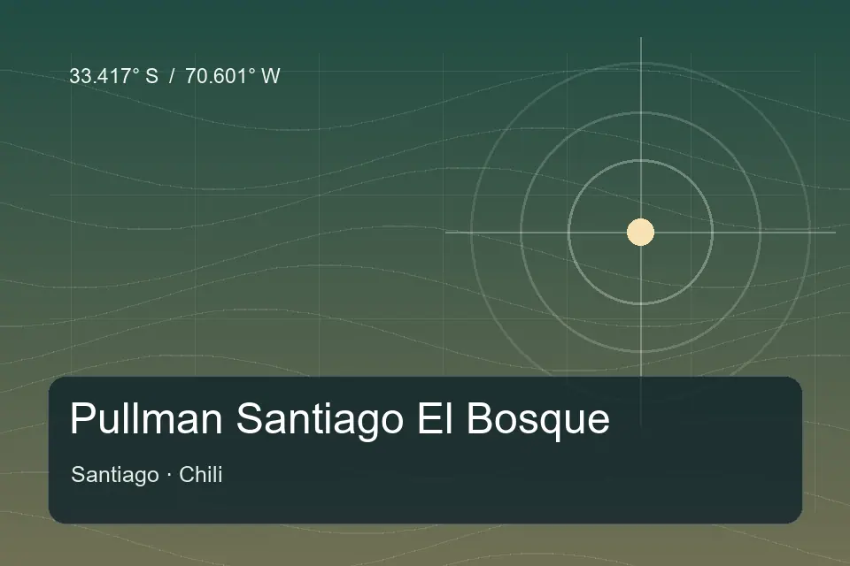 Riferimento geografico illustrato di Pullman Santiago El Bosque a Santiago