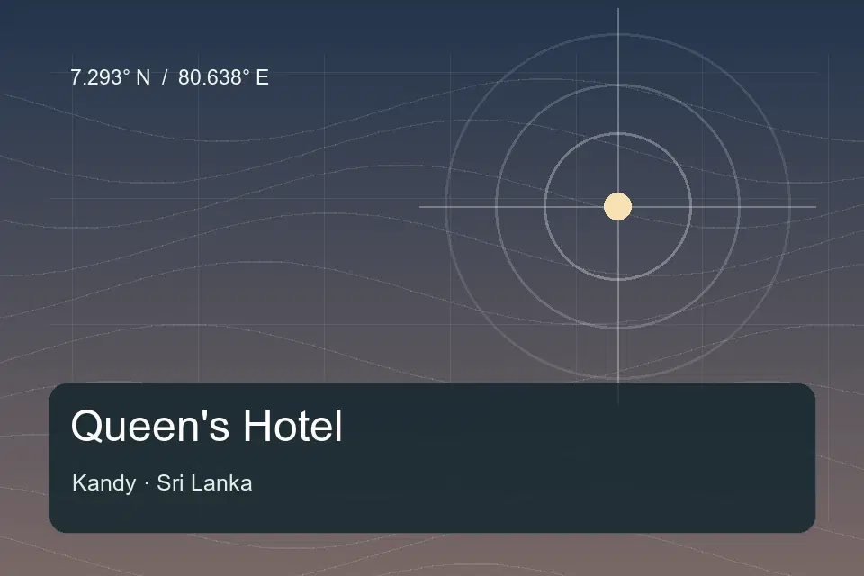 Illustrated geographic marker for Queen's Hotel in Kandy