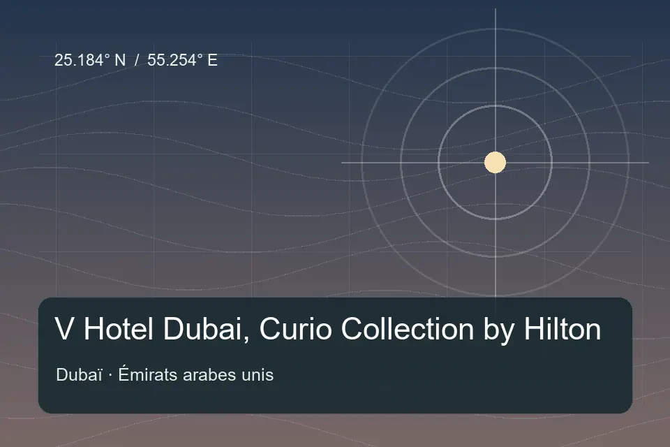 Illustrated geographic marker for V Hotel Dubai, Curio Collection by Hilton in Dubai