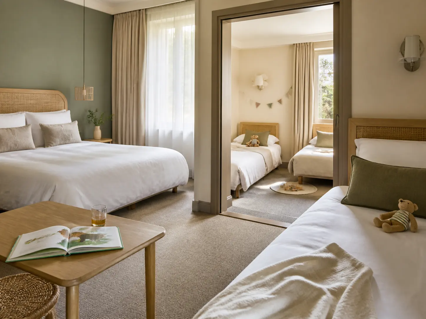 Suite d’hôtel lumineuse avec couchages pensés pour une famille, visuel d’ambiance